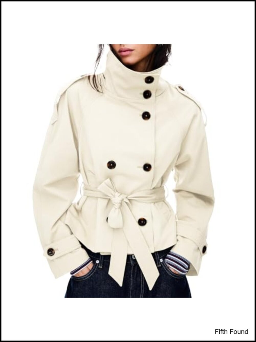 Cropped Trench Coat Double Breasted Belted Fall Winter Jacket